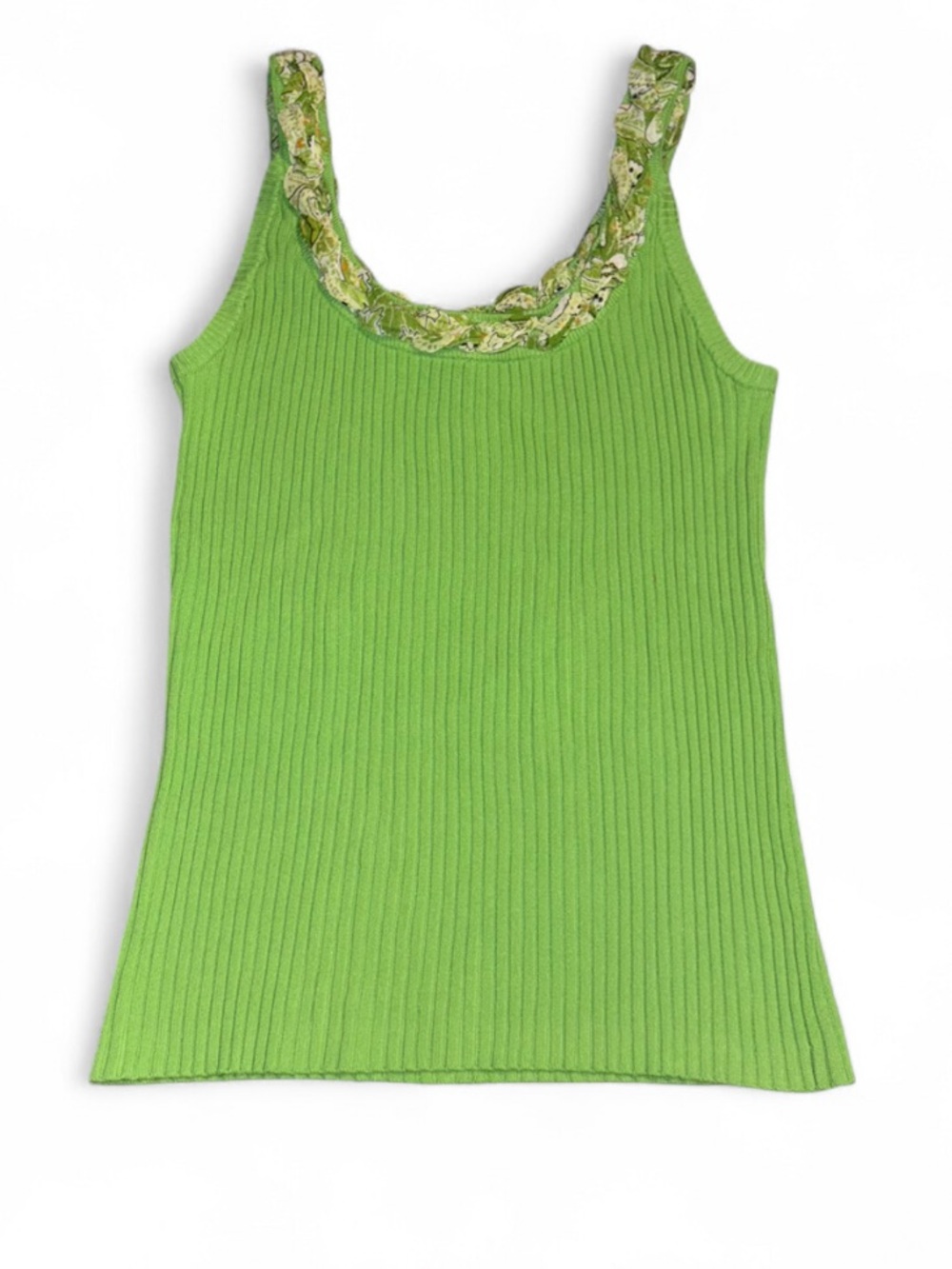 Dolce Cabo Green Ribbed Vintage Braid Detailed Collar  Tank Top Size Medium
